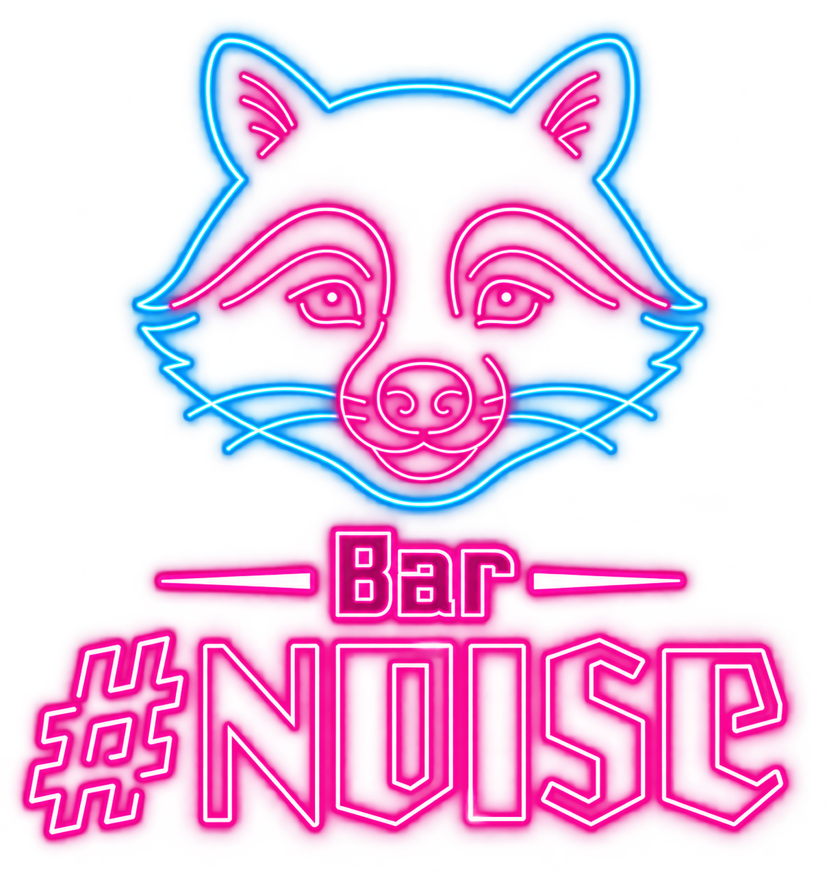 青とピンクのネオンで描かれた、bar Noiseのアニマルモチーフのロゴ